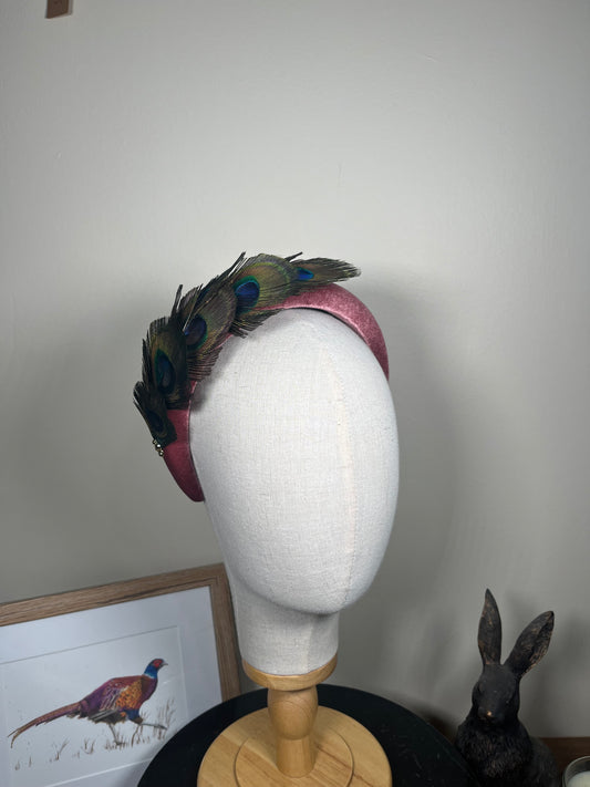 Velvet and Peacock feather Alice Band