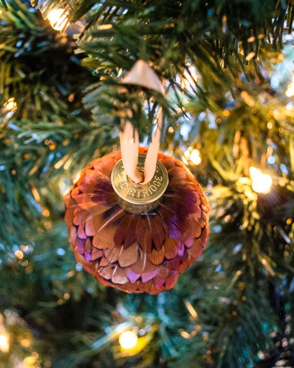 My Fancy Feathers Bauble, brown pheasant feathers.