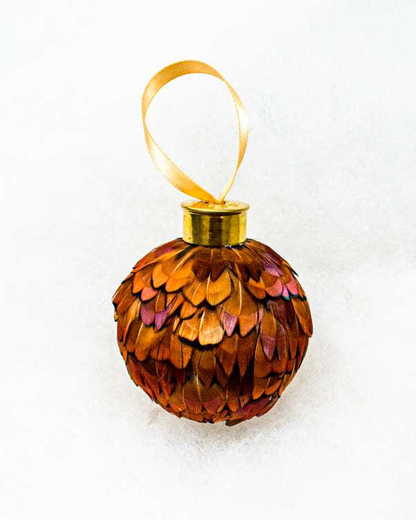 My Fancy Feathers Bauble, brown pheasant feathers.