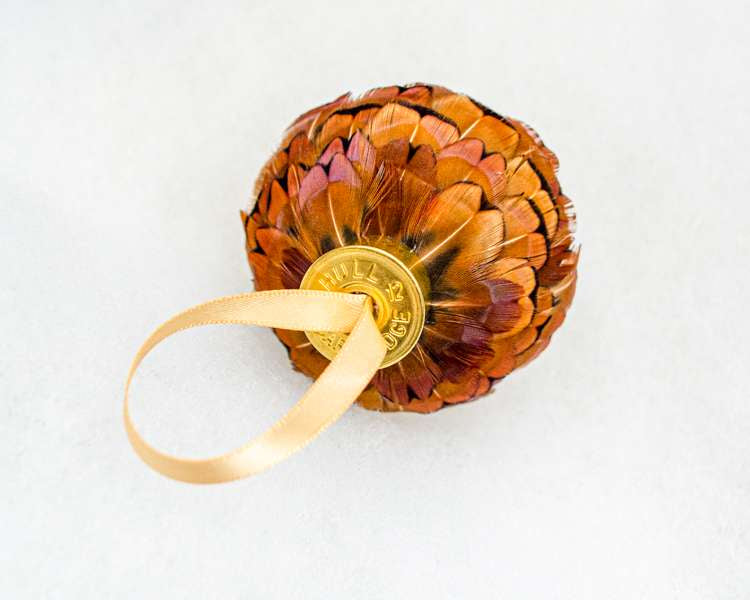My Fancy Feathers Bauble, brown pheasant feathers.