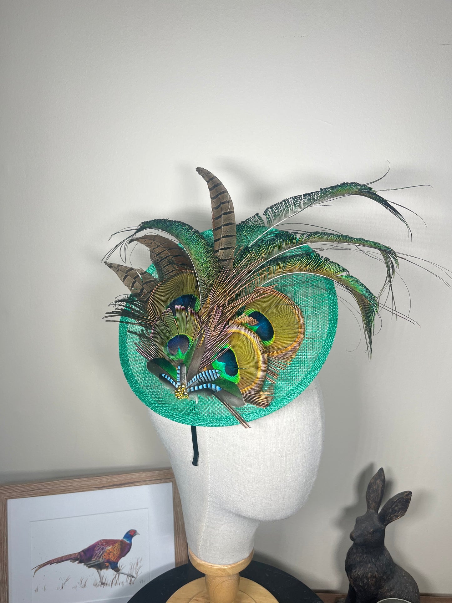 Green Peacock and Pheasant Feather Fascinator