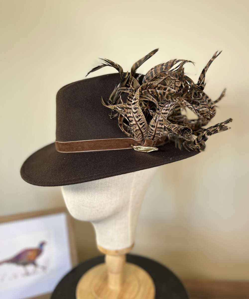 The Isabella in Brown with Pheasant Feather Design – My Fancy Feathers