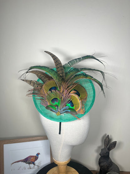 Green Peacock and Pheasant Feather Fascinator