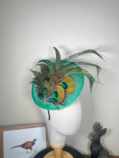 Green Peacock and Pheasant Feather Fascinator