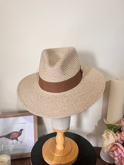 Summer fedora hat- stone. Wide brim, low crown
