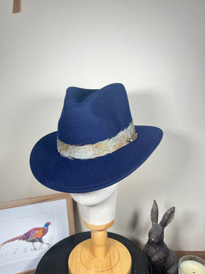 The Isla Fedora (Navy, Blue Pheasant Feathers, Small)
