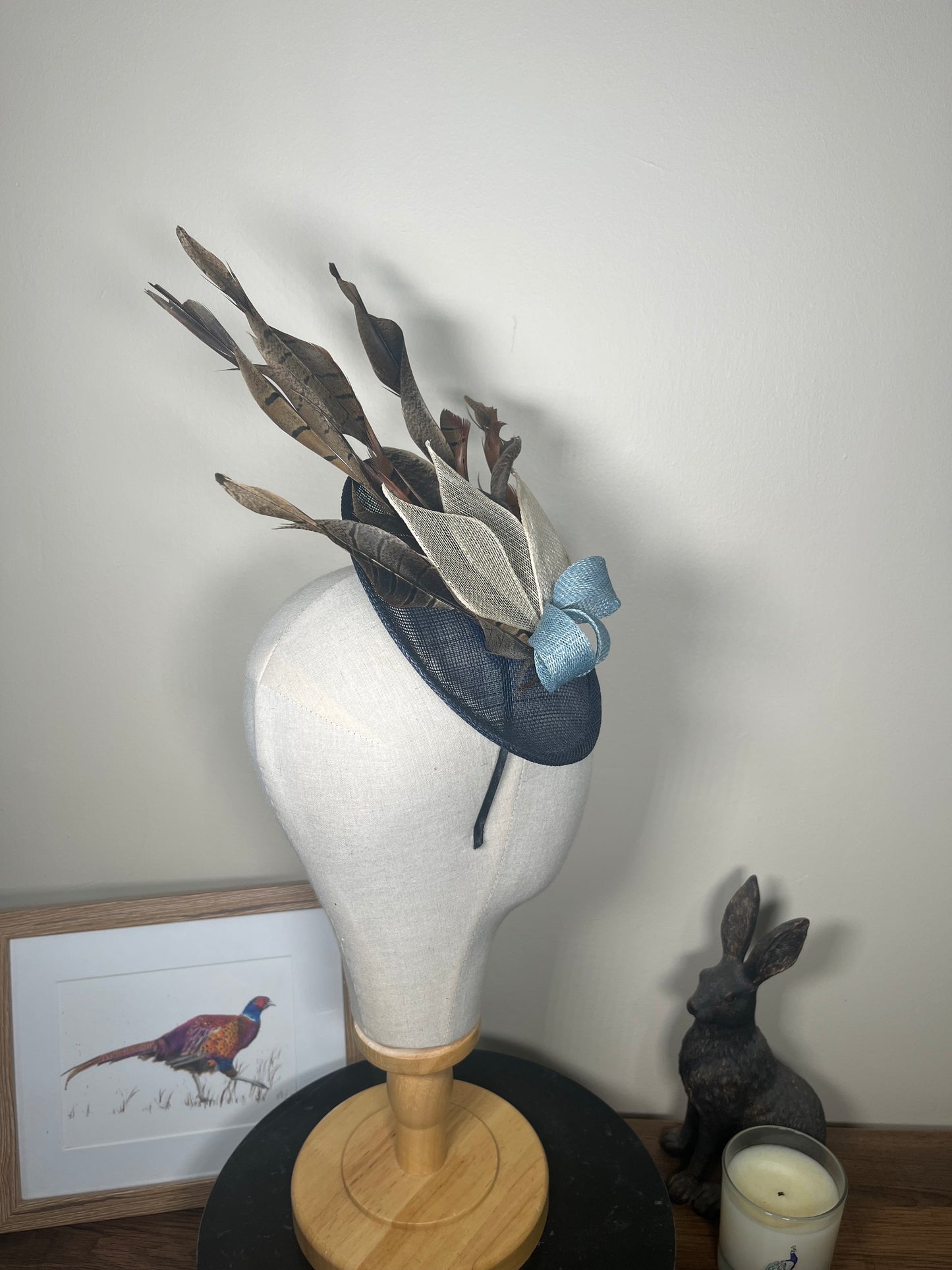 Navy Feather Fascinator twist- Alice band