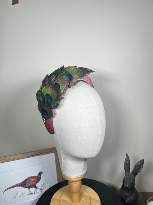 Velvet and Peacock feather Alice Band