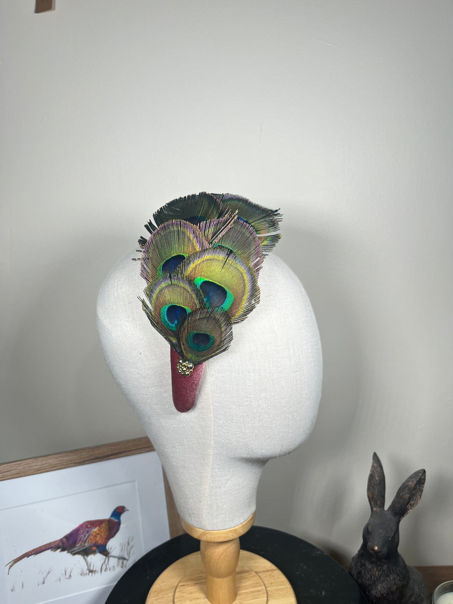 Velvet and Peacock feather Alice Band