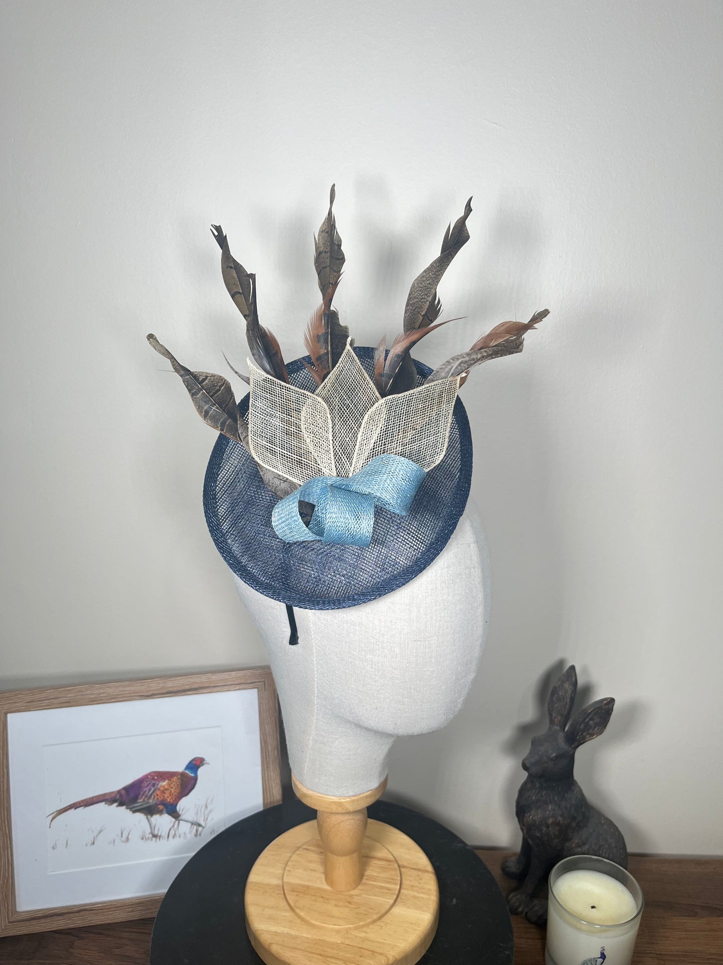 Navy Feather Fascinator twist- Alice band