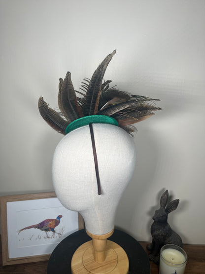 Pheasant and Peacock fascinator- Green base