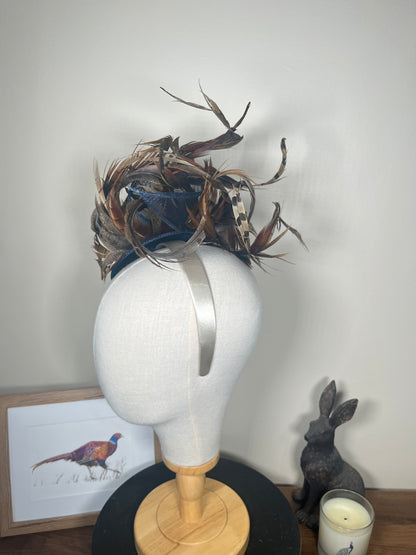 Navy Feather Fascinator - Alice band