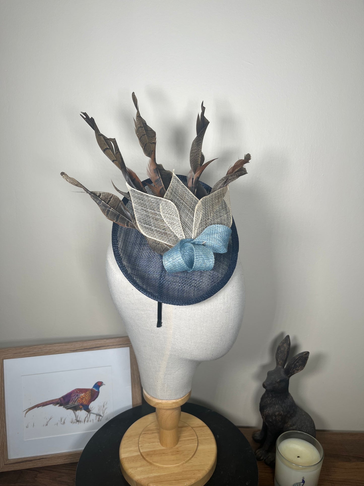 Navy Feather Fascinator twist- Alice band