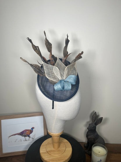 Navy Feather Fascinator twist- Alice band