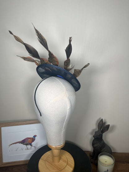 Navy Feather Fascinator twist- Alice band