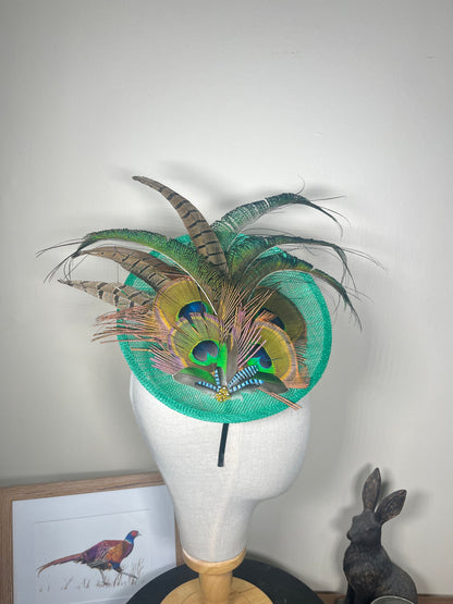 Green Peacock and Pheasant Feather Fascinator