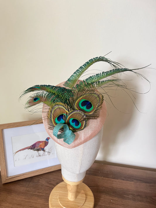 Pink and Teal Peacock Feather Fascinators