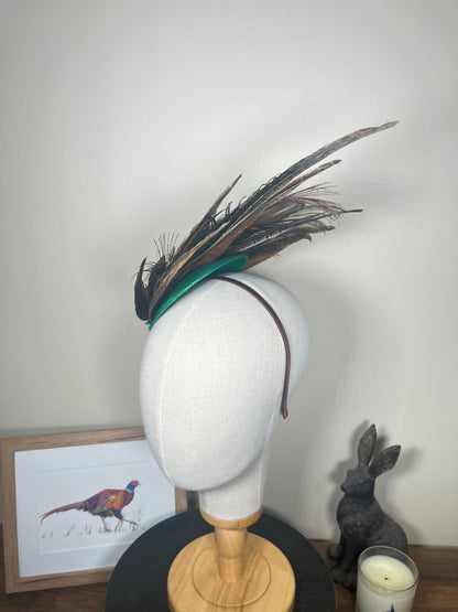 Pheasant and Peacock fascinator- Green base