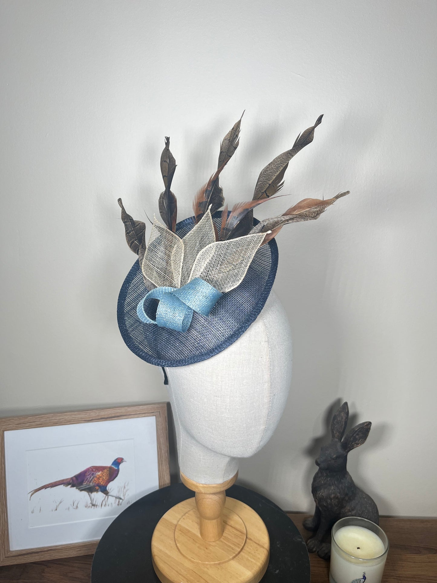 Navy Feather Fascinator twist- Alice band