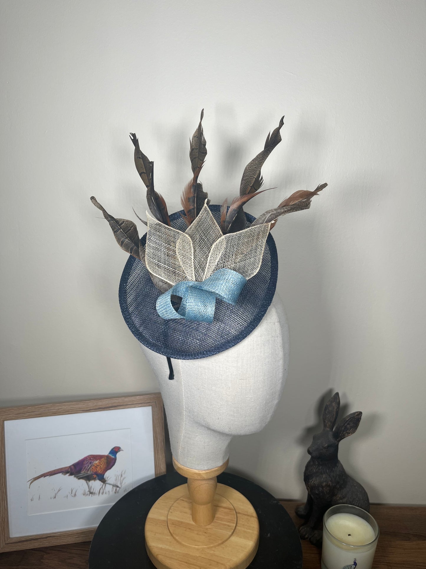 Navy Feather Fascinator twist- Alice band