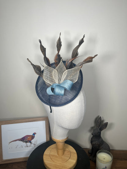 Navy Feather Fascinator twist- Alice band