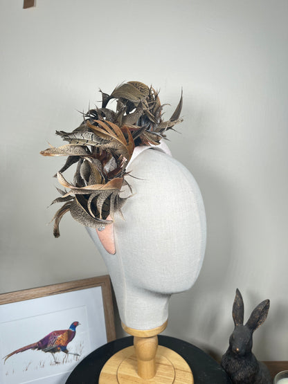 Pink Velvet Alice band with Pheasant curl