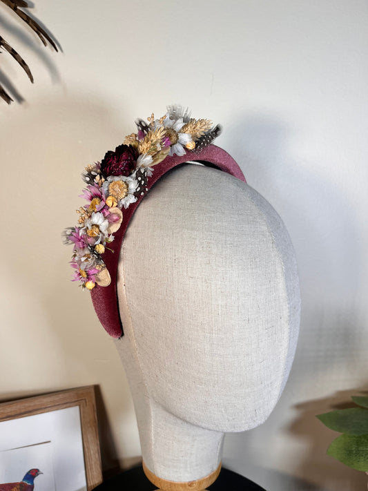 Velvet Pheasant feather Alice Band - Dried flowers