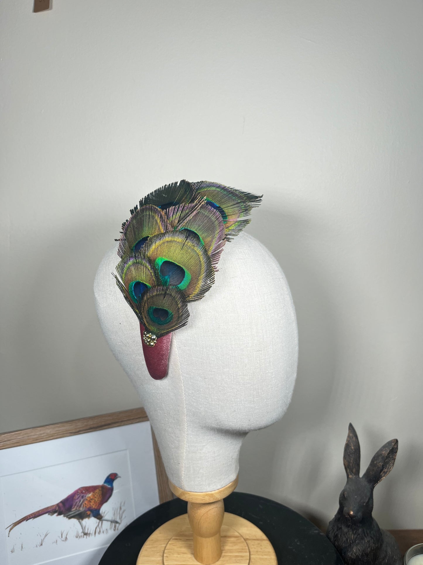 Velvet and Peacock feather Alice Band