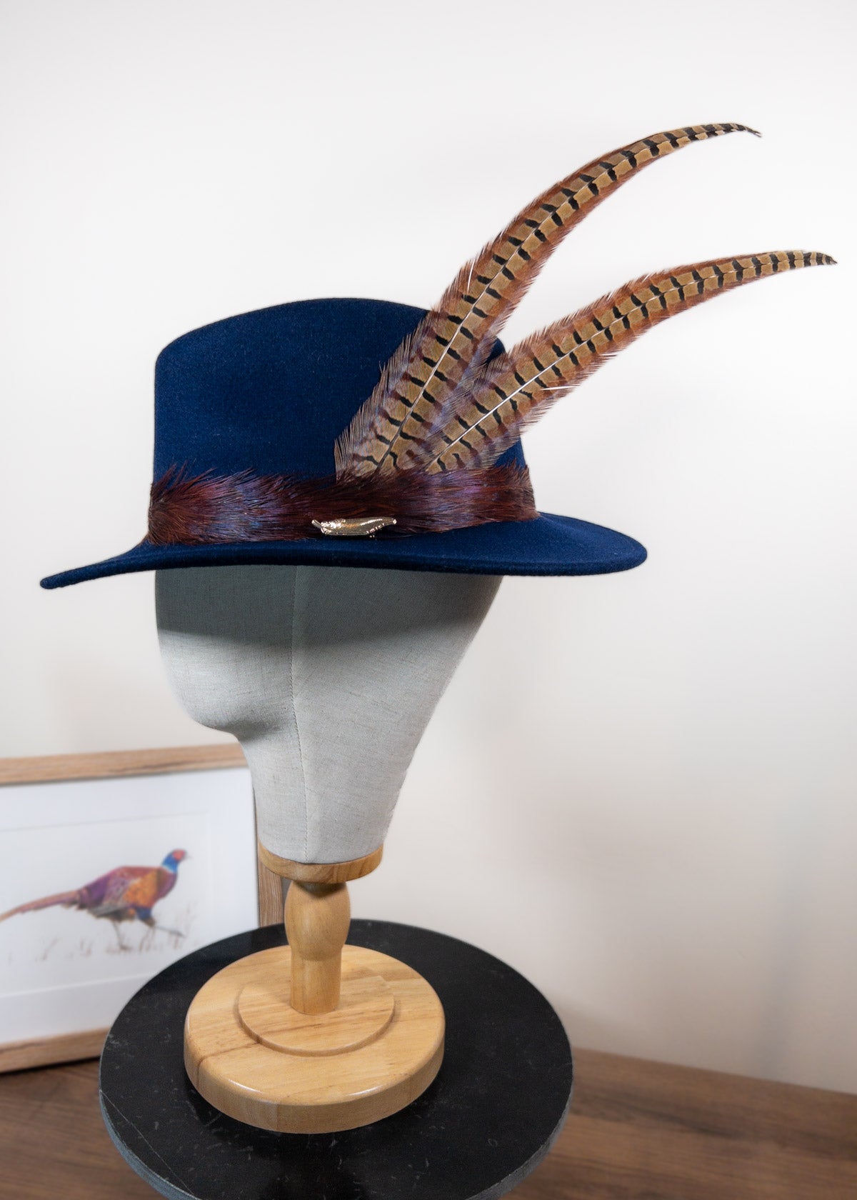 The Isabella in Navy (Pheasant Feather Tail)