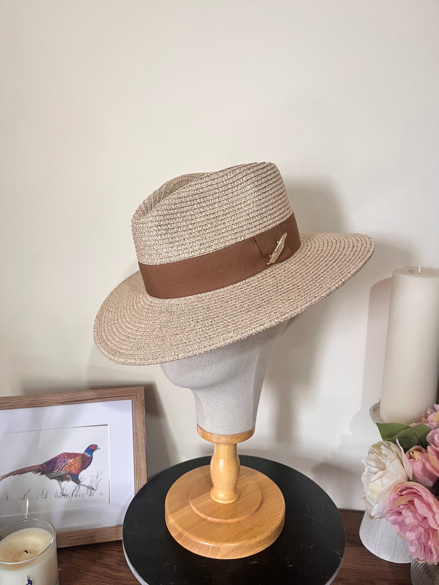 Summer fedora hat- stone. Wide brim, low crown
