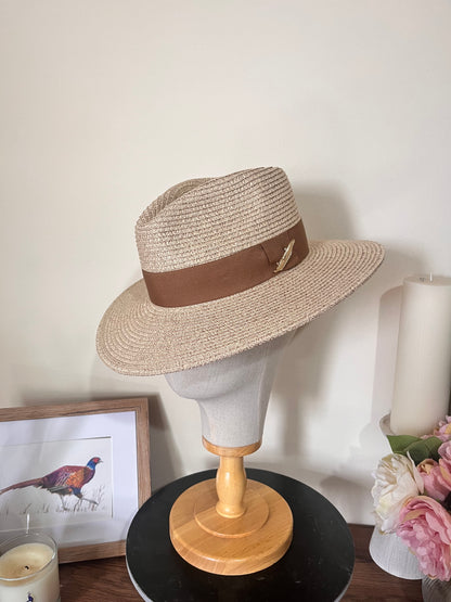 Summer fedora hat- stone. Wide brim, low crown