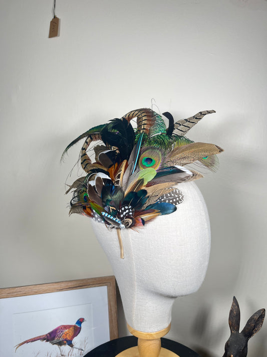 Large Mixed Feather Fascinator - Alice band