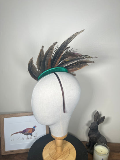 Pheasant and Peacock fascinator- Green base