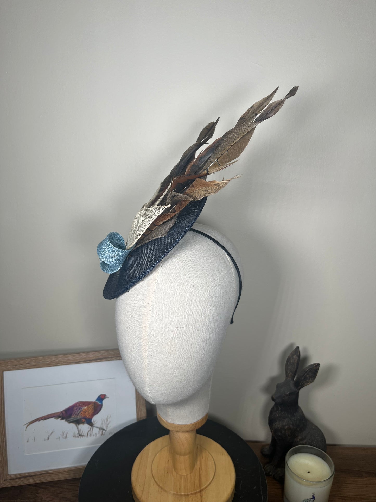 Navy Feather Fascinator twist- Alice band