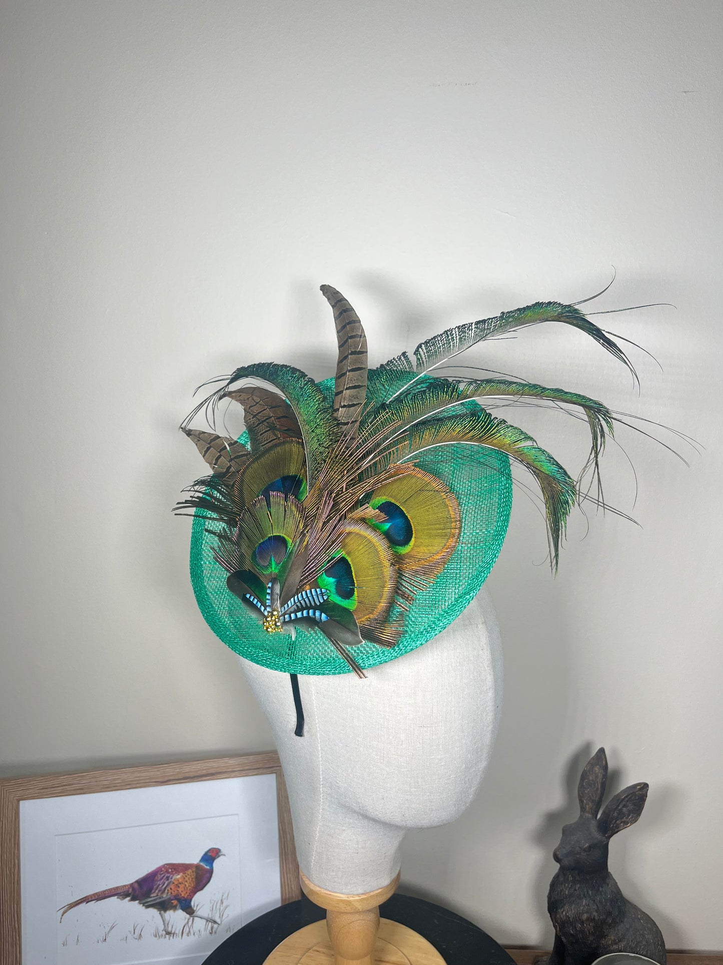 Green Peacock and Pheasant Feather Fascinator