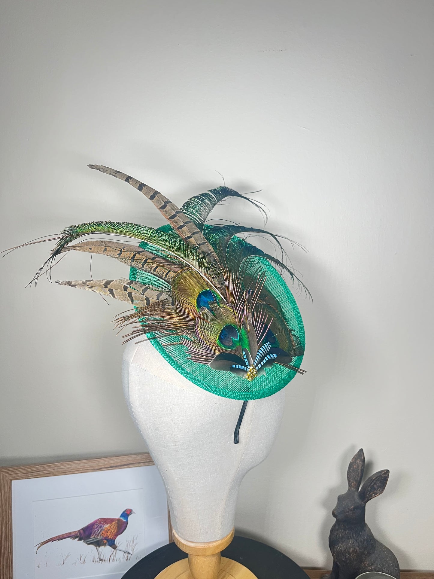 Green Peacock and Pheasant Feather Fascinator