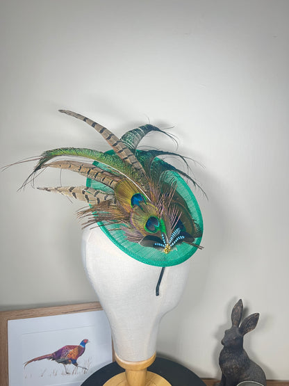 Green Peacock and Pheasant Feather Fascinator