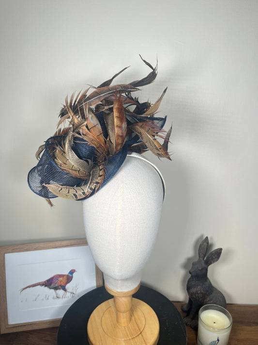 Navy Feather Fascinator - Alice band