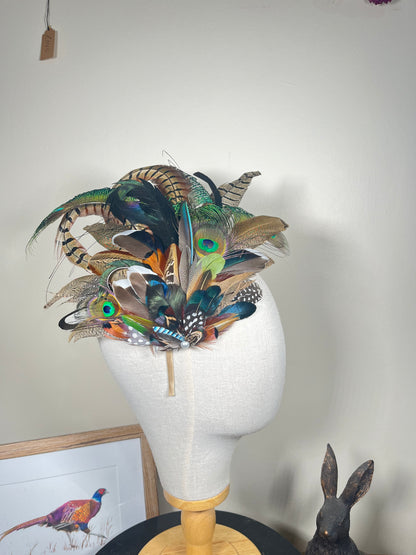 Large Mixed Feather Fascinator - Alice band