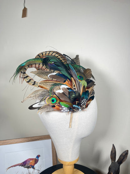 Large Mixed Feather Fascinator - Alice band