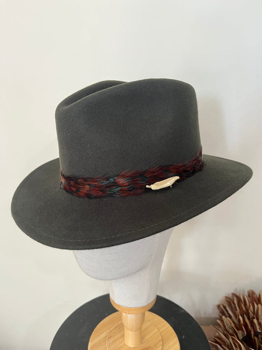 The Isla Fedora (Green, Cockerel Feathers) (Small) Limited Edition
