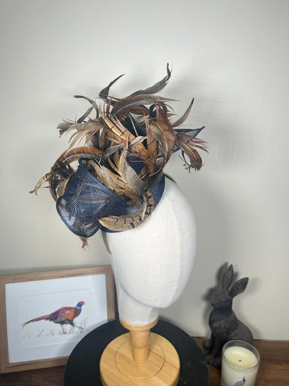 Navy Feather Fascinator - Alice band