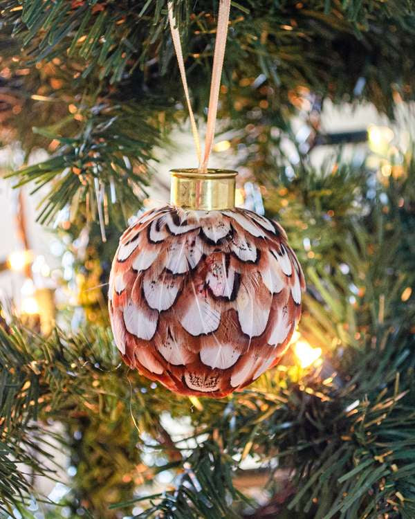 My Fancy Feathers Bauble, brown pheasant feathers.