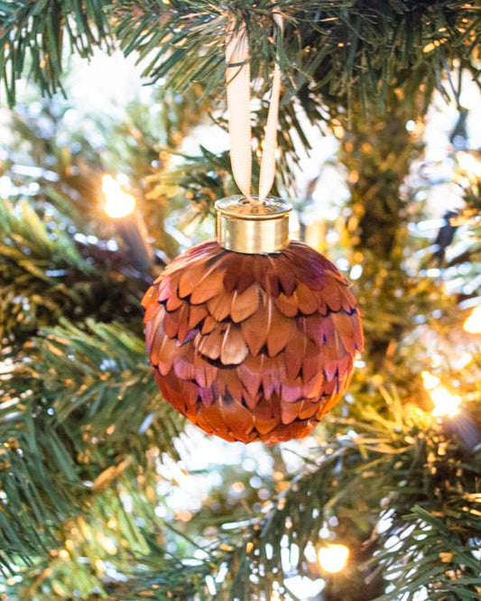 My Fancy Feathers Bauble, brown pheasant feathers.