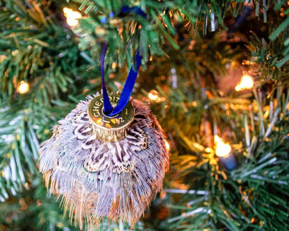 My Fancy Feathers Bauble, blue pheasant feathers.