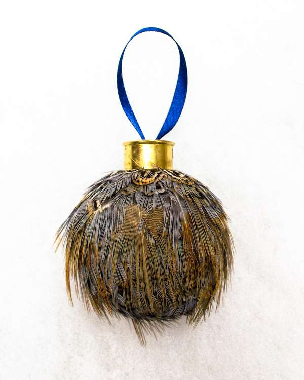 My Fancy Feathers Bauble, blue pheasant feathers.