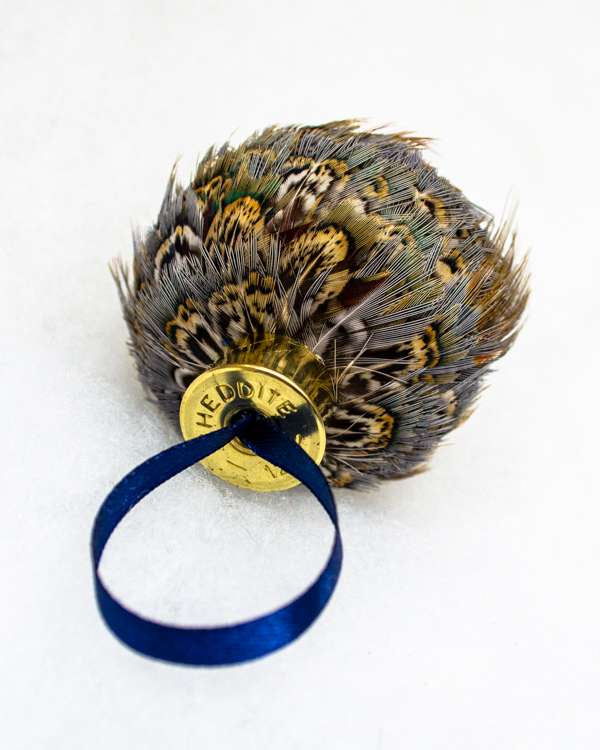 My Fancy Feathers Bauble, blue pheasant feathers.