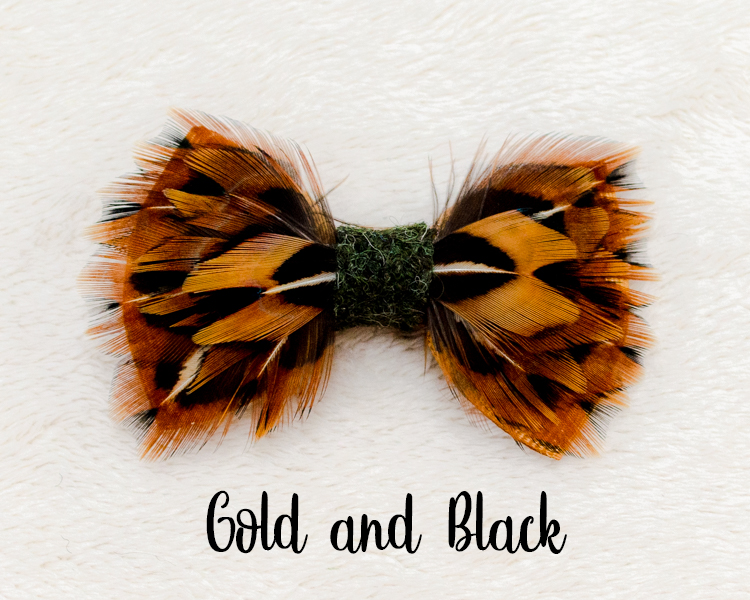 My Fancy Feathers Hair Bow, Gold and Black