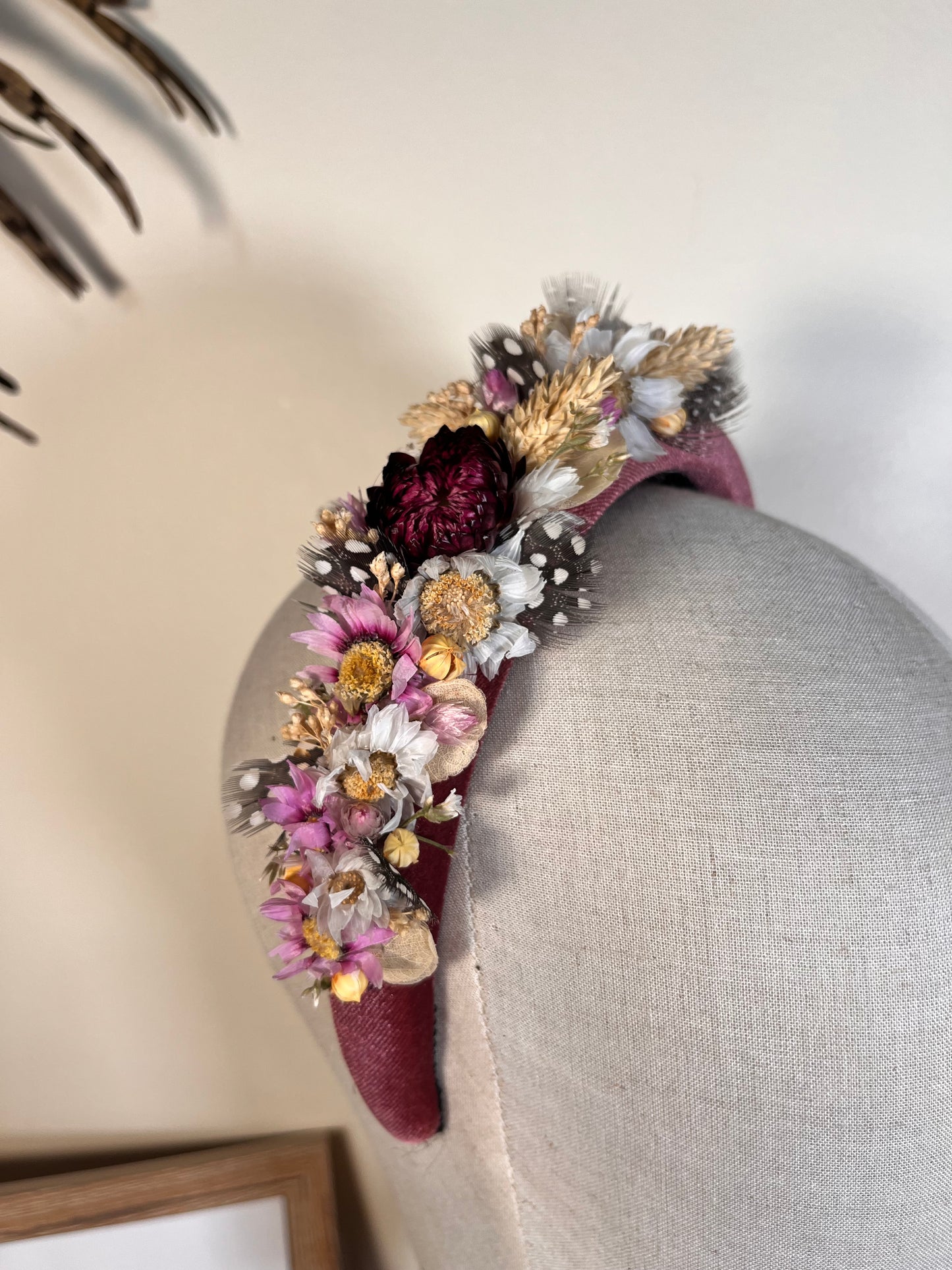 Velvet Pheasant feather Alice Band - Dried flowers