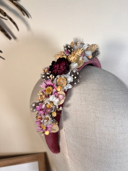 Velvet Pheasant feather Alice Band - Dried flowers